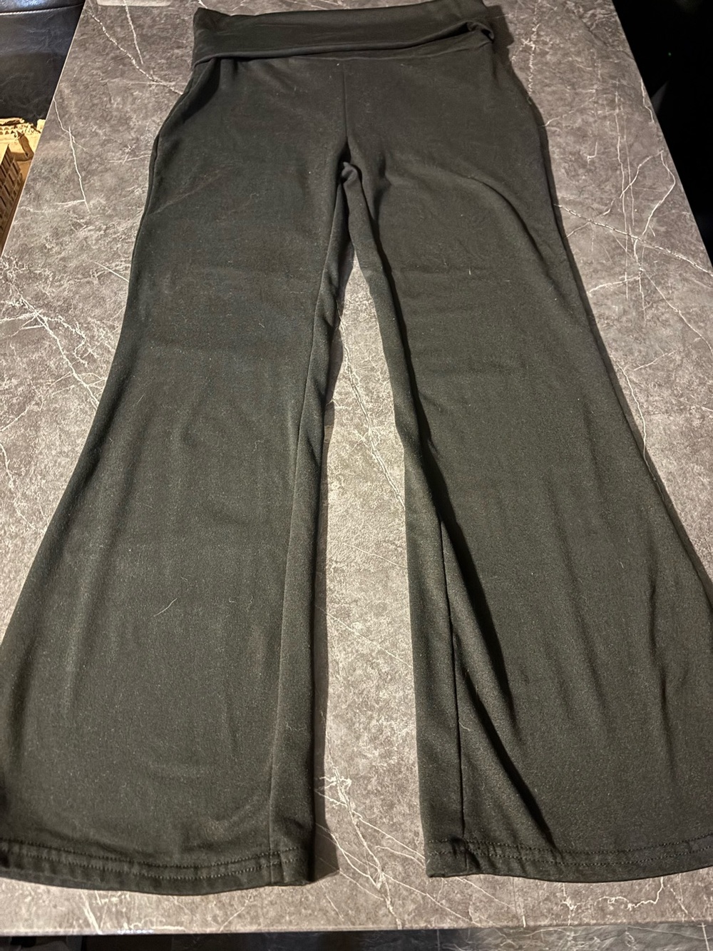 Wide-Leg Black Lounge Pants with Fold-Over Waistband